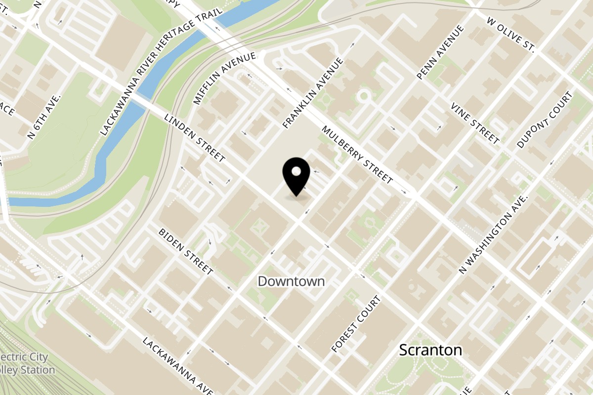 Map showing the location of Fork 'N' Bowl on 305 Penn Ave in Scranton